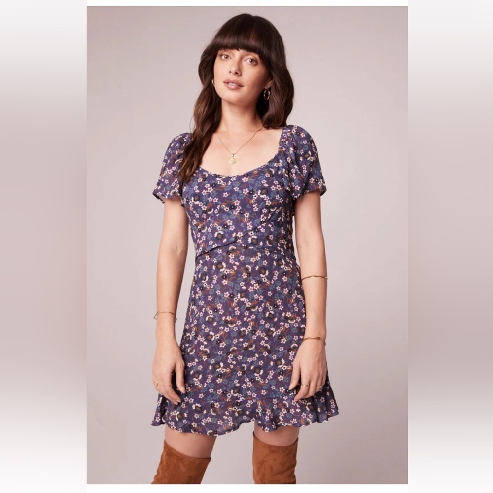 Band of the Free Sz XS Purple Floral Short Sleeve Mini Dress - Picture 1 of 7
